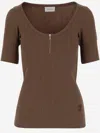 Patou Cotton Blend Knit T-shirt With Logo In Brown