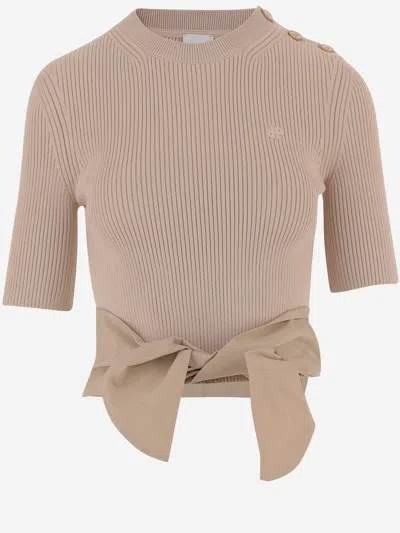 Patou Cotton Blend T Shirt With Bow Detail In Brown