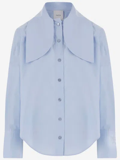 Patou Cotton Blouse With Knotted Collar In Brown