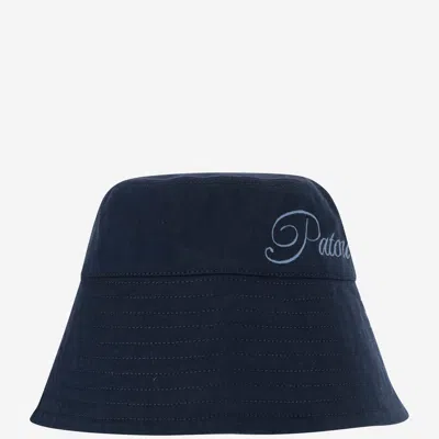 Patou Cotton Bucket Hat With Logo In Blue