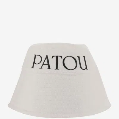 Patou Cotton Bucket Hat With Logo In White