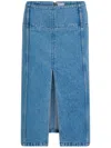 Patou Cotton Denim Belted Midi Skirt Clothing