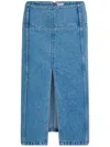 Patou Cotton Denim Belted Midi Skirt Clothing