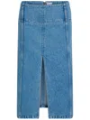 Patou Cotton Denim Belted Midi Skirt Clothing