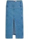 Patou Cotton Denim Belted Midi Skirt Clothing In Blue