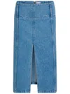 Patou Cotton Denim Belted Midi Skirt Clothing In Blue