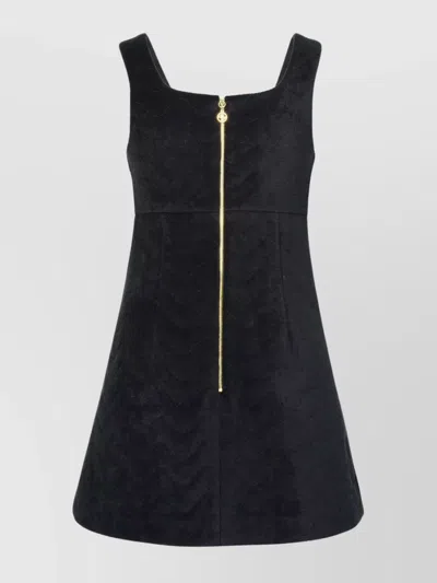 Patou Cotton Dress Hardware Sleeveless Textured Fabric In Black