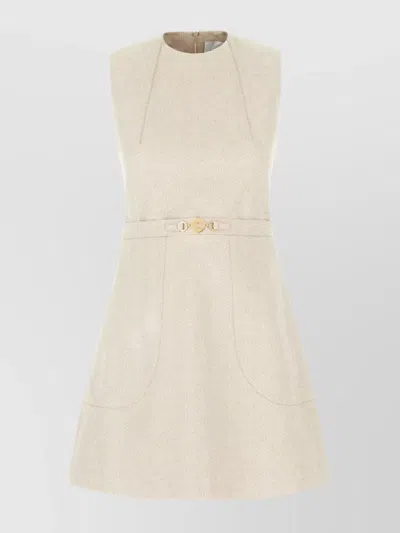 Patou Cotton Dress With Belt Detail And Sleeveless Design In Neutrals