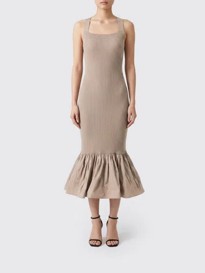 Patou Ruffled Knitted Midi Fitted Dress In Neutral