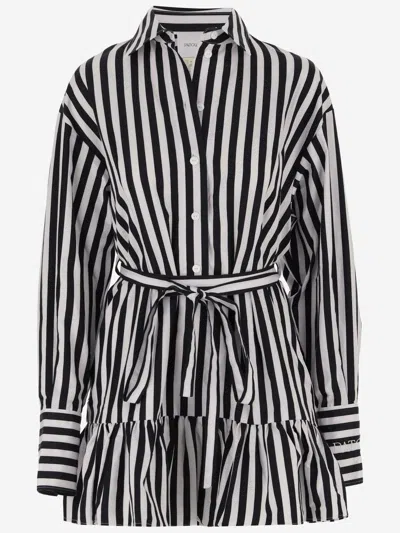 Patou Striped Cotton Mini Chemisier Dress In Black