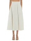 Patou Long A-line Skirt In Organic Cotton Gabardine In White