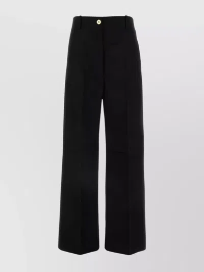 Patou Cotton High Waist Wide Leg Trousers In Black  