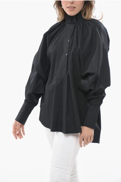 Patou Cotton Popeline Painter Maxi Blouse With Bat-wing Sleeves In Black