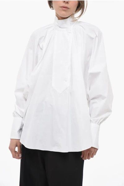 Patou Cotton Poplin Painter Maxi Blouse With Bat-wing Sleeves In White