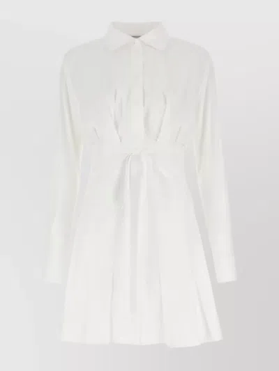 Patou Cotton Poplin Shirt Dress With Pleated Skirt In White