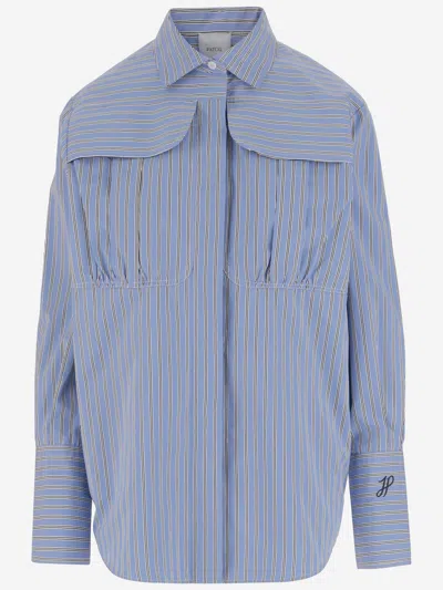 Patou Cotton Shirt With Striped Pattern In Blue