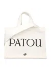 Patou Small Tote Bag With Shoulder Strap And Top Handles In White