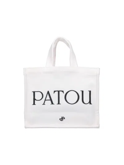 Patou Cotton Tote Bag With Ornamental Detail In White