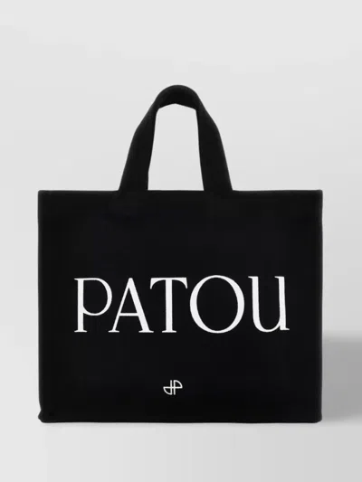 Patou Cotton Tote With Removable Shoulder Strap In Black