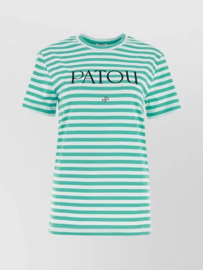 Patou Crew Neck Striped Cotton T-shirt In Blue
