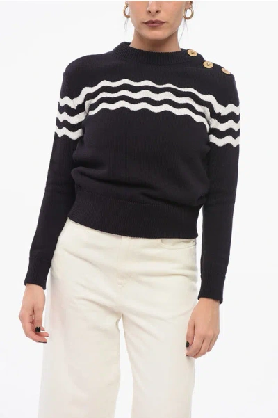 Patou Crew Neck Wave Motif Cotton Blend Sweater