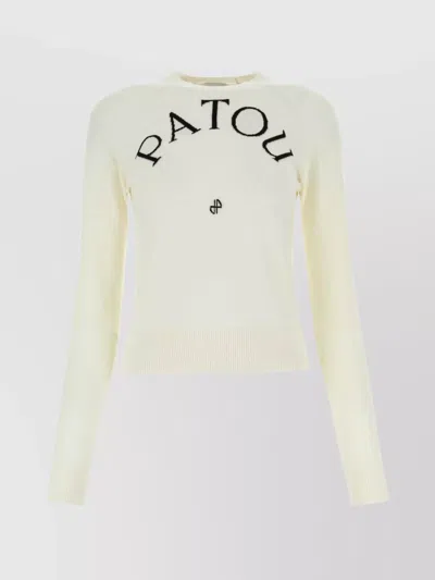 Patou Crew Neck Wool Blend Jumper In White