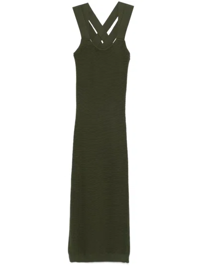 Patou Criss-cross Virgin Wool Midi Dress In Green