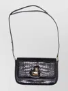 Patou Crocodile Texture Shoulder Bag With Adjustable Strap In Black