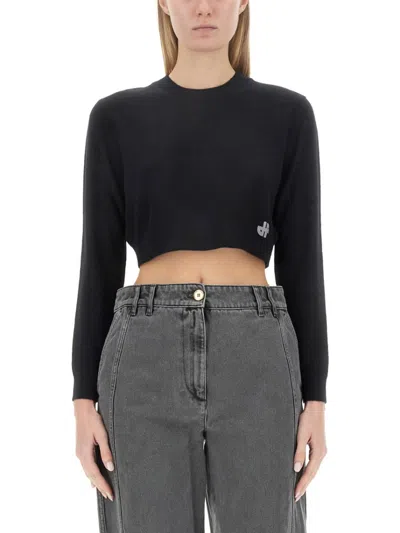 PATOU PATOU CROPPED BLACK SWEATSHIRT