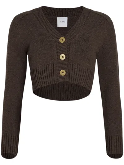 Patou Cropped Knit Cardigan In Brown