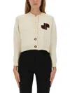 Patou Cropped Cardigan With Logo In Neutral