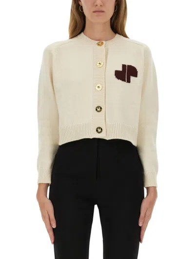 Patou Cropped Cardigan With Logo In Neutral