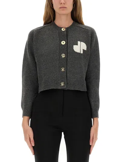 PATOU PATOU CROPPED CARDIGAN WITH ROUND NECKLINE AND LOGO DETAIL