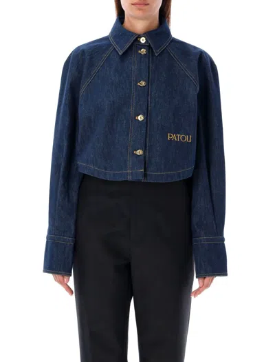 Patou Organic-cotton Denim Cropped Shirt In Rodeo Blue
