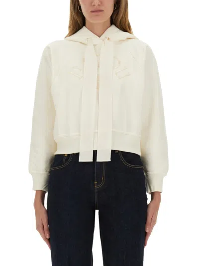 PATOU PATOU CROPPED HOODIE WITH EMBOSSED LOGO AND DRAWSTRING HOOD