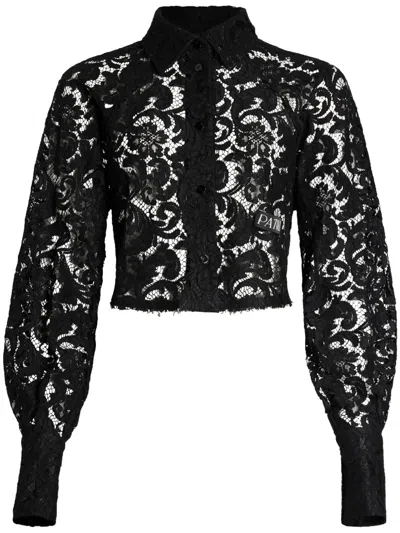 Patou Cropped Sheer Lace Shirt In Black