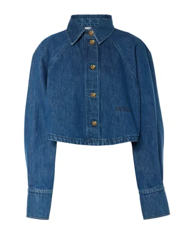 Patou Cropped Long-sleeved Denim Shirt In Blue