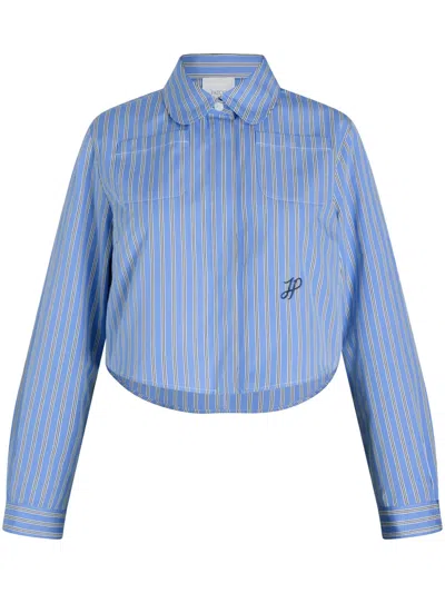 Patou Cropped Printed Poplin Shirt In Blue