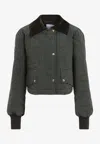 Patou Quilted Velvet Collar Cropped Blouson In Green