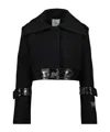 Patou Belted Coated-trimmed Brushed Wool-blend Jacket In Black