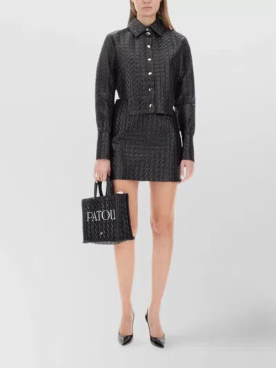 Patou Cropped Textured Collared Jacket With Cuffed Sleeves In Black