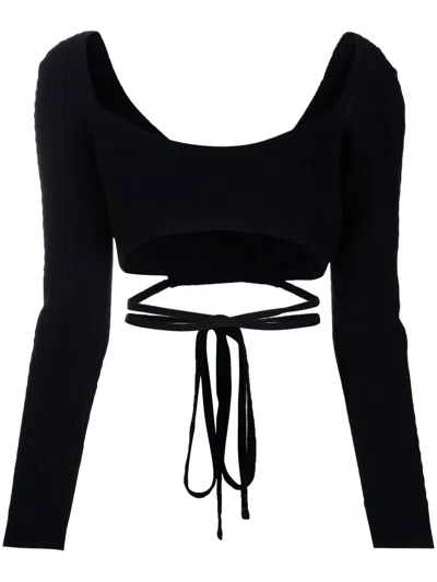 Patou Micro Cable Knit Wrap Cropped Top In Black