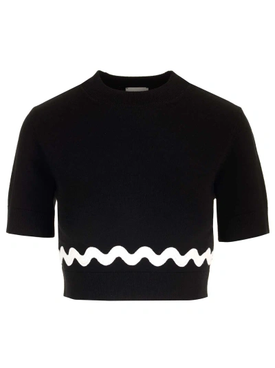 Patou Wave Cropped Sweater In Black