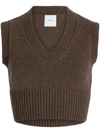 Patou Cropped V-neck Vest In Brown