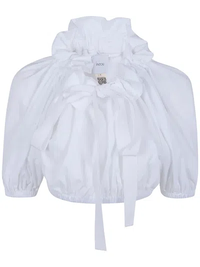 Patou Cropped Volume Jersey Top In White