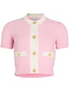 Patou Waffle Knit Cropped Cardigan In Cotton In Pink