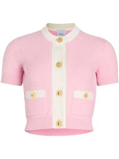 PATOU CROPPED WAFFLE-KNIT CARDIGAN