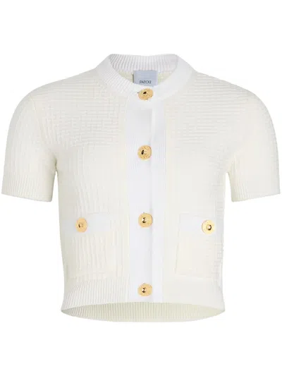 Patou Cropped Waffle-knit Cardigan In White