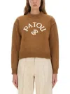 Patou Cropped Wool And Cashmere Sweater With Logo Detail In Brown