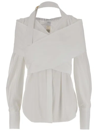 Patou Wrap Poplin Blouse In White